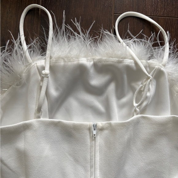 White Strapless Dress with Feather Trim Small - Picture 3 of 12